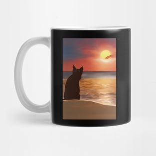 Cute Cat Watching Sunset Scene Mug